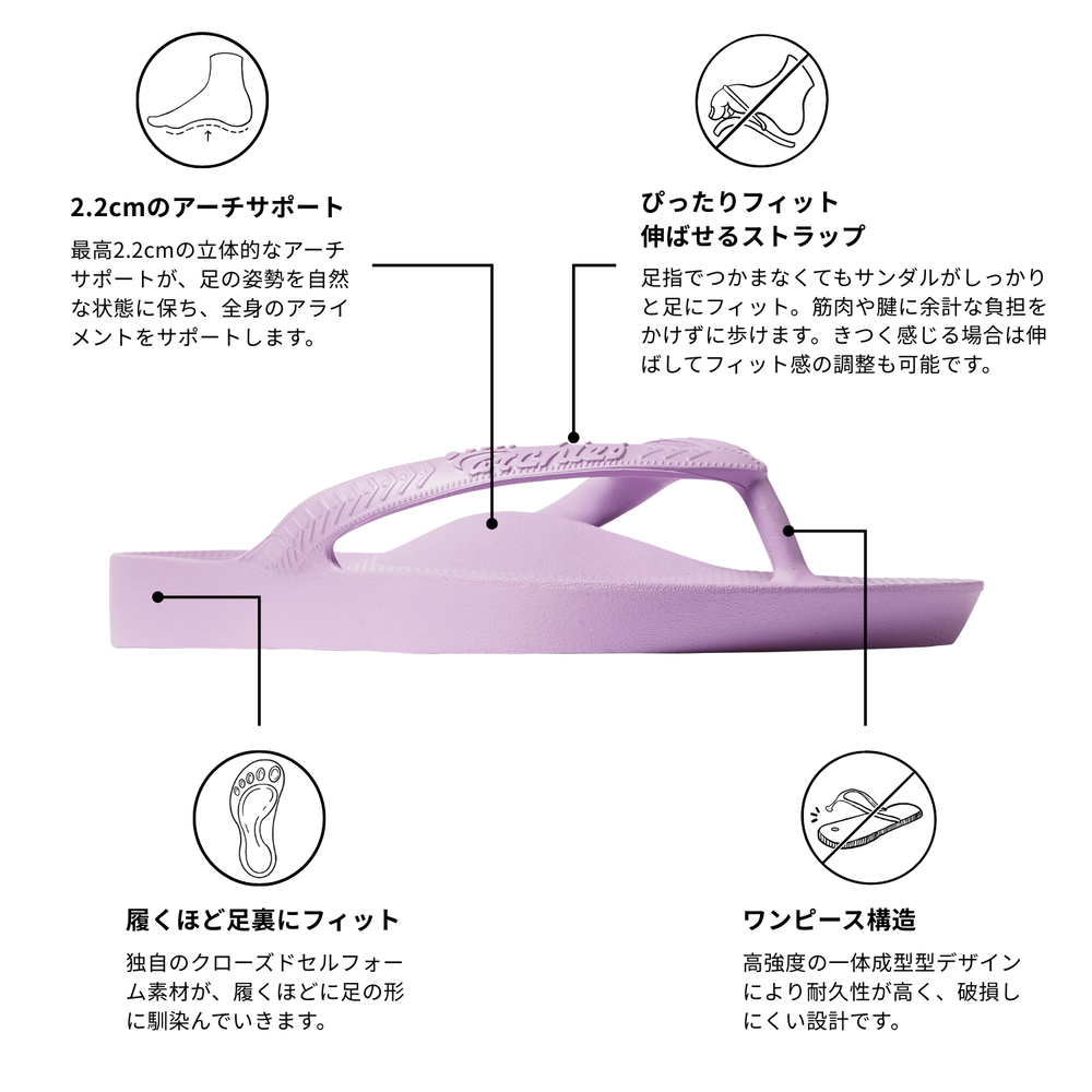 アーチサポート トングサンダル ライラック／本格的な2.2cmアーチ